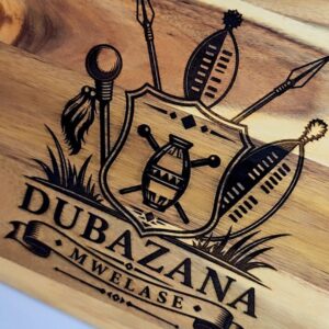 40cm Wood Engraved Tray With Metal Handle