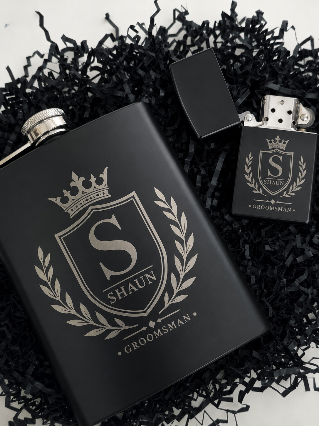 Personalised Hip Flask & Lighter Gift Set